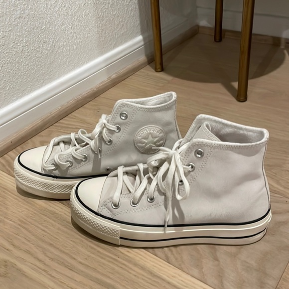 Converse Shoes Suede Grey Platform Converse High Tops Fleece Lined